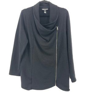 INC Black Asymmetrical Zip Front Jacket Cowl Neck